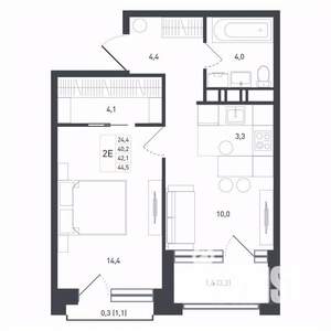 Студия квартира, строящийся дом, 42м2, 7/8 этаж