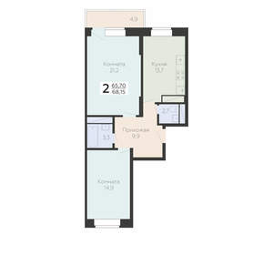 2-к квартира, вторичка, 68м2, 14/22 этаж