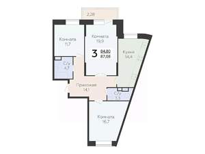 3-к квартира, вторичка, 87м2, 16/22 этаж