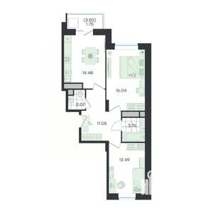 2-к квартира, вторичка, 62м2, 12/23 этаж