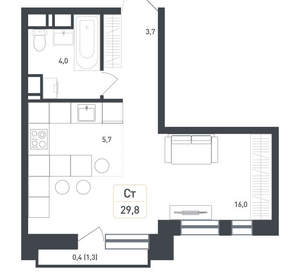 Студия квартира, вторичка, 30м2, 6/8 этаж