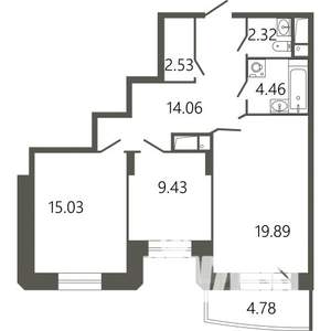 2-к квартира, строящийся дом, 69м2, 5/17 этаж