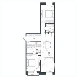 3-к квартира, строящийся дом, 70м2, 5/8 этаж