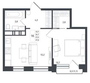Студия квартира, вторичка, 37м2, 8/8 этаж