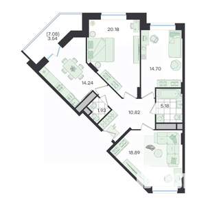 3-к квартира, вторичка, 89м2, 12/23 этаж