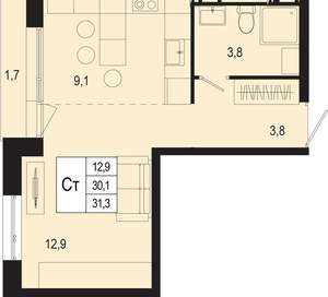 Студия квартира, вторичка, 30м2, 5/8 этаж