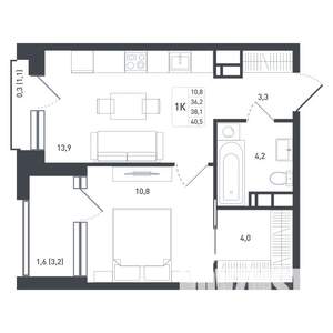 Студия квартира, строящийся дом, 38м2, 5/8 этаж