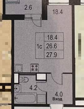 Студия квартира, вторичка, 26м2, 4/8 этаж