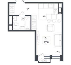 Студия квартира, вторичка, 28м2, 3/8 этаж