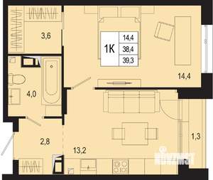 1-к квартира, строящийся дом, 38м2, 3/8 этаж
