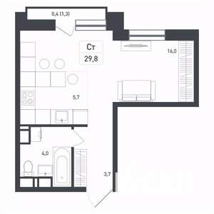 Студия квартира, вторичка, 30м2, 3/8 этаж