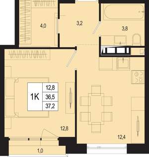1-к квартира, вторичка, 37м2, 2/8 этаж