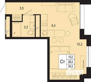 Студия квартира, строящийся дом, 28м2, 1/8 этаж