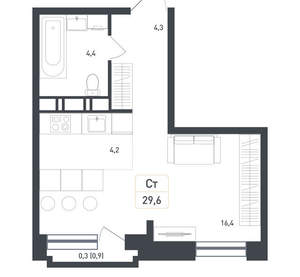 Студия квартира, вторичка, 30м2, 7/8 этаж