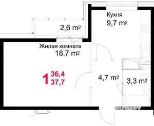 1-к квартира, строящийся дом, 38м2, 6/17 этаж