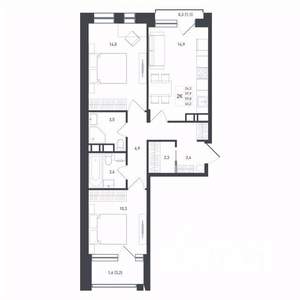 2-к квартира, строящийся дом, 60м2, 4/8 этаж
