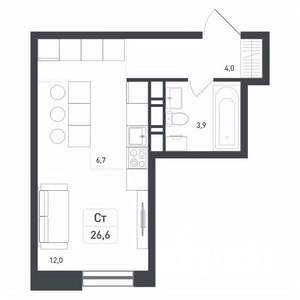 Студия квартира, строящийся дом, 27м2, 5/8 этаж