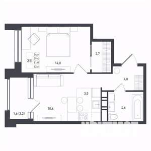 2-к квартира, строящийся дом, 41м2, 5/8 этаж