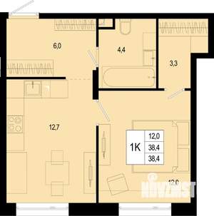 1-к квартира, строящийся дом, 38м2, 1/8 этаж