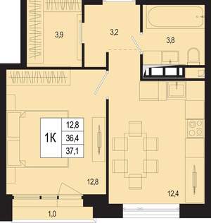 1-к квартира, вторичка, 36м2, 6/8 этаж