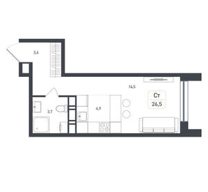Студия квартира, вторичка, 27м2, 1/8 этаж
