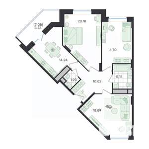 3-к квартира, вторичка, 89м2, 20/23 этаж