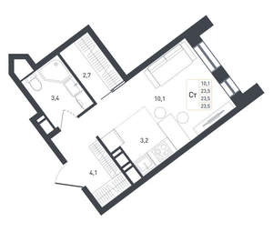 Студия квартира, вторичка, 24м2, 6/8 этаж