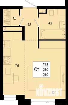 Студия квартира, строящийся дом, 29м2, 1/8 этаж