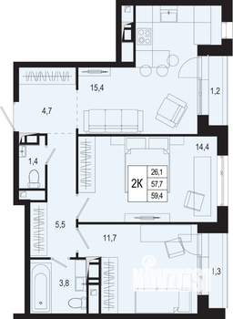 Студия квартира, строящийся дом, 58м2, 3/8 этаж