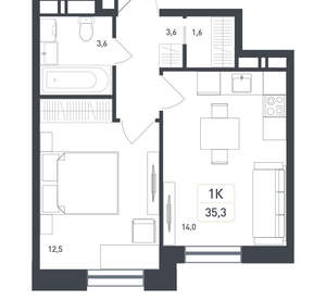 1-к квартира, вторичка, 35м2, 5/8 этаж