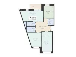 3-к квартира, вторичка, 103м2, 17/22 этаж