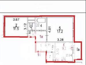 2-к квартира, вторичка, 54м2, 5/18 этаж