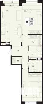 3-к квартира, строящийся дом, 66м2, 2/8 этаж