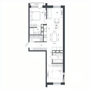 3-к квартира, строящийся дом, 65м2, 7/8 этаж
