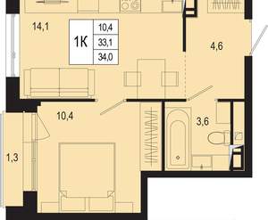 1-к квартира, вторичка, 33м2, 2/8 этаж