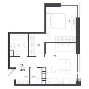 Студия квартира, строящийся дом, 40м2, 1/8 этаж