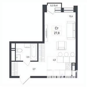 Студия квартира, вторичка, 28м2, 2/8 этаж