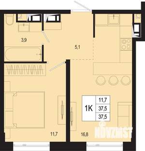 1-к квартира, вторичка, 38м2, 3/8 этаж