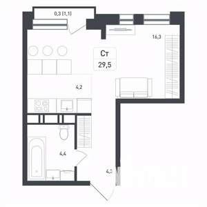 Студия квартира, вторичка, 30м2, 2/8 этаж