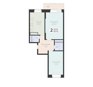 2-к квартира, вторичка, 66м2, 21/22 этаж