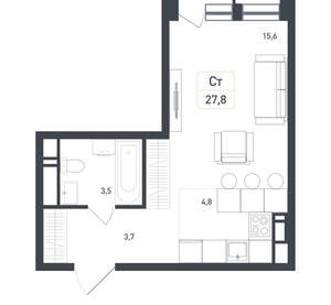 Студия квартира, вторичка, 28м2, 5/8 этаж