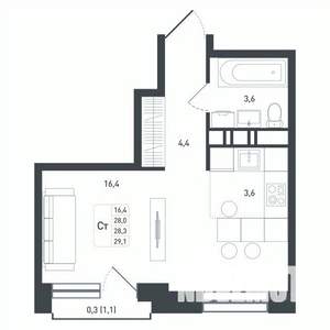 Студия квартира, строящийся дом, 28м2, 7/8 этаж