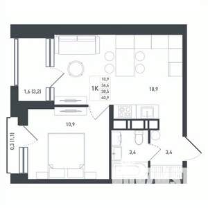 1-к квартира, вторичка, 41м2, 3/8 этаж