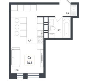 Студия квартира, вторичка, 27м2, 4/8 этаж