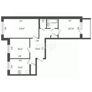 3-к квартира, вторичка, 63м2, 4/9 этаж