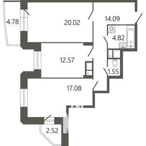2-к квартира, строящийся дом, 73м2, 3/17 этаж