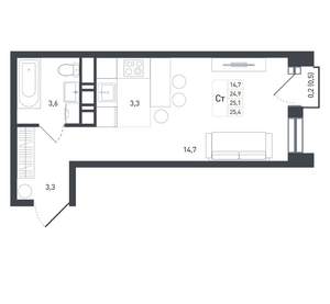 Студия квартира, вторичка, 25м2, 4/8 этаж