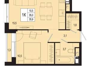 1-к квартира, вторичка, 35м2, 4/8 этаж