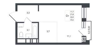 Студия квартира, вторичка, 22м2, 7/9 этаж