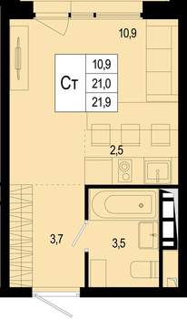 Студия квартира, вторичка, 21м2, 4/8 этаж